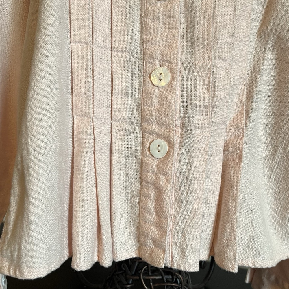 Linen Blend Button Up Shirt Sz L Pleated‎ Petal Pink Soft Girl Elevated Basic - Picture 3 of 13